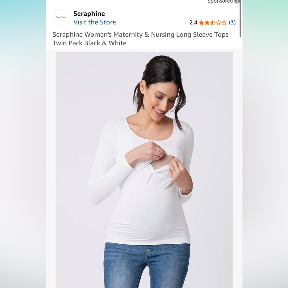 Seraphine White Long Sleeve Maternity/Nursing Tee
